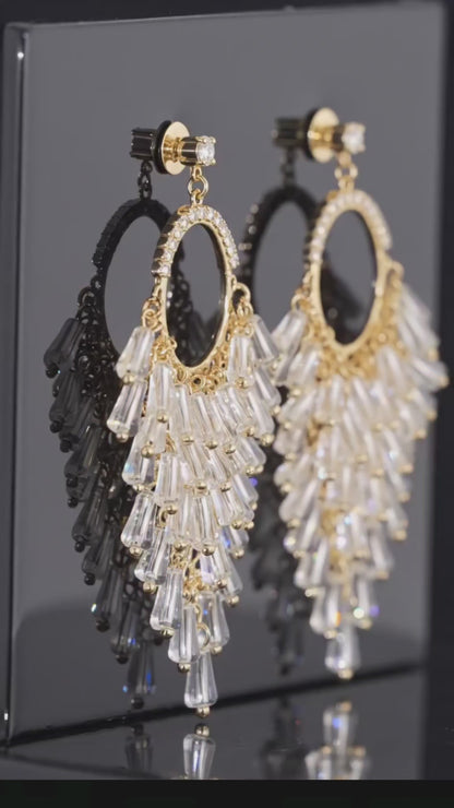 Crystal Tassel Chandelier Earrings – Party Wear Gold Tone | JeevaFashions