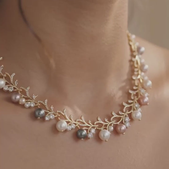 Faux pearl party wear jewellery set gold tone anti-tarnish necklace earrings bracelet for women
