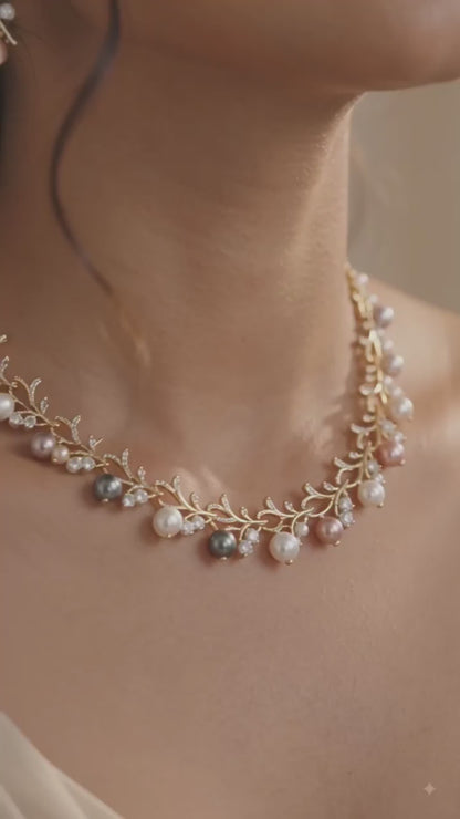 Faux pearl party wear jewellery set gold tone anti-tarnish necklace earrings bracelet for women