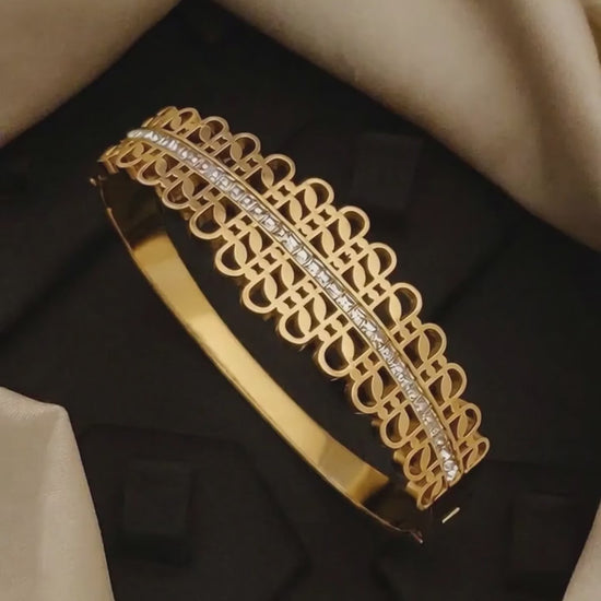 Gold kada bracelet for women with CZ diamond crystals real gold finish