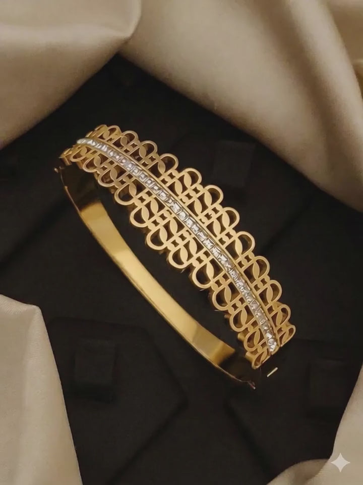 Gold kada bracelet for women with CZ diamond crystals real gold finish