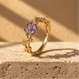 Purple floral ring for women gold vine adjustable crystal JeevaFashions