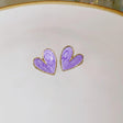 Purple marbled heart stud earrings gold tone for women JeevaFashions