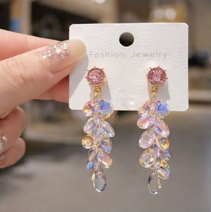 Rainbow crystal cascade drop earrings gold tone party wear extended view JeevaFashions