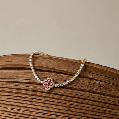 Red clover CZ tennis bracelet clasp detail for women JeevaFashions