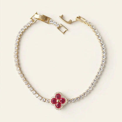 Red clover CZ bracelet flat lay for women JeevaFashions