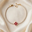 Red clover CZ tennis bracelet gold plated for women JeevaFashions