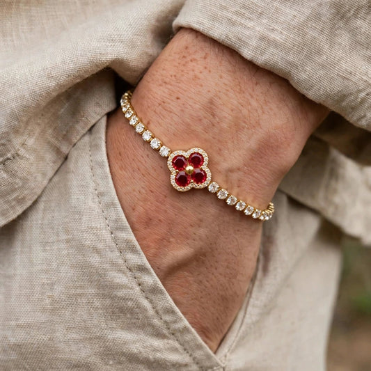 Red clover tennis bracelet on wrist for women JeevaFashions