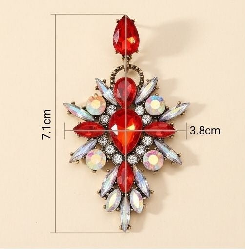 Red crystal earrings styled on model JeevaFashions