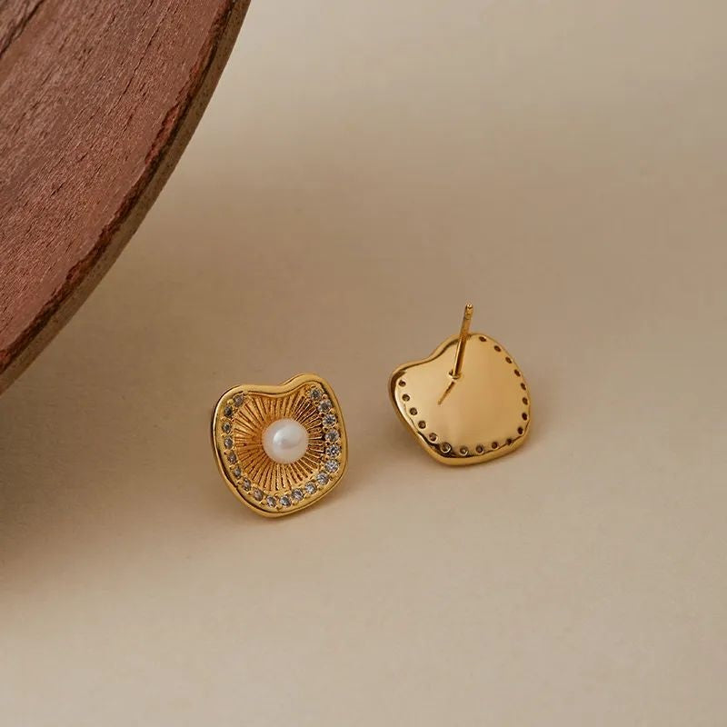 Retro irregular stud earrings gold finish JeevaFashions
