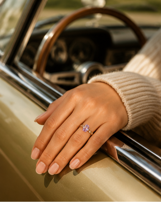 Amethyst oval cluster ring rhodium plated for women at JeevaFashions