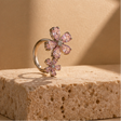 Double blossom floral ring rhodium plated for women at JeevaFashions