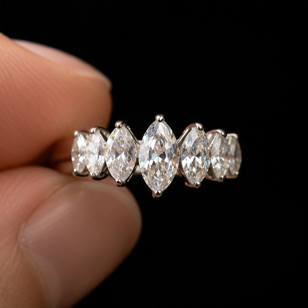 Marquise cluster ring rhodium plated for women at JeevaFashions