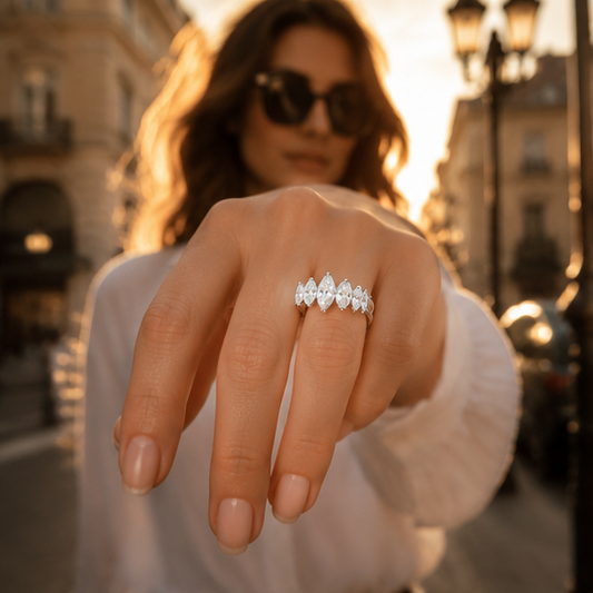 Marquise cluster ring rhodium plated for women at JeevaFashions