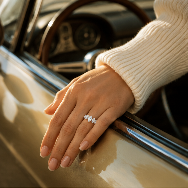 Marquise cluster ring rhodium plated for women at JeevaFashions