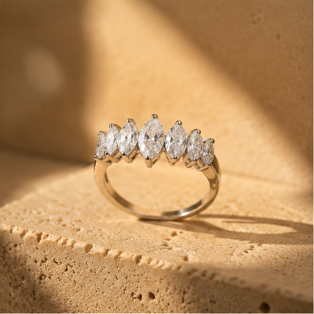 Marquise cluster ring rhodium plated for women at JeevaFashions