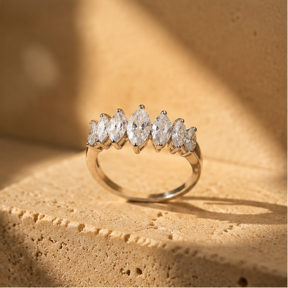 Marquise cluster ring rhodium plated for women at JeevaFashions