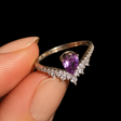 Pear amethyst CZ cocktail ring, rhodium plated, party wear for women at JeevaFashions