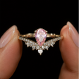 Pear pink CZ cocktail ring, rhodium plated, party wear for women at JeevaFashions