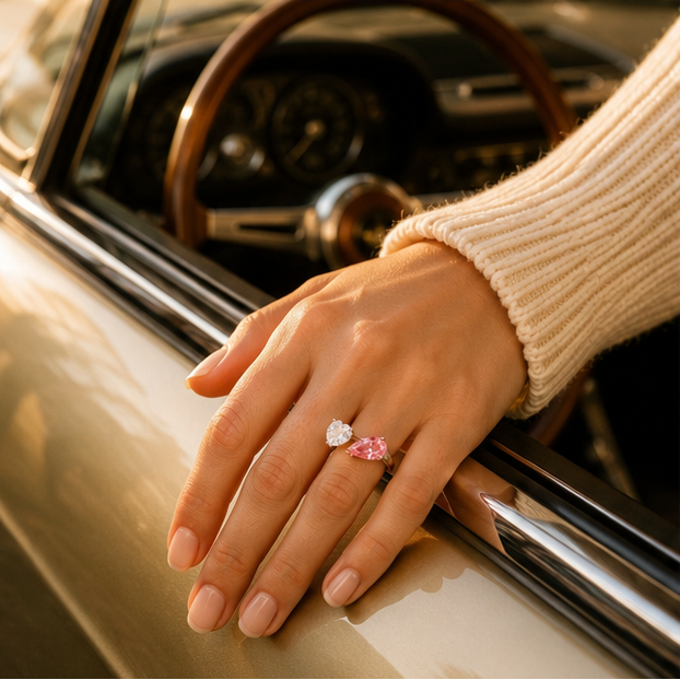 Toi et moi heart and pear ring rhodium plated for women at JeevaFashions