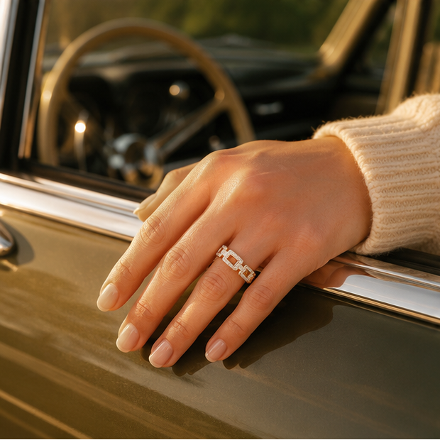 Rose gold statement ring side view JeevaFashions