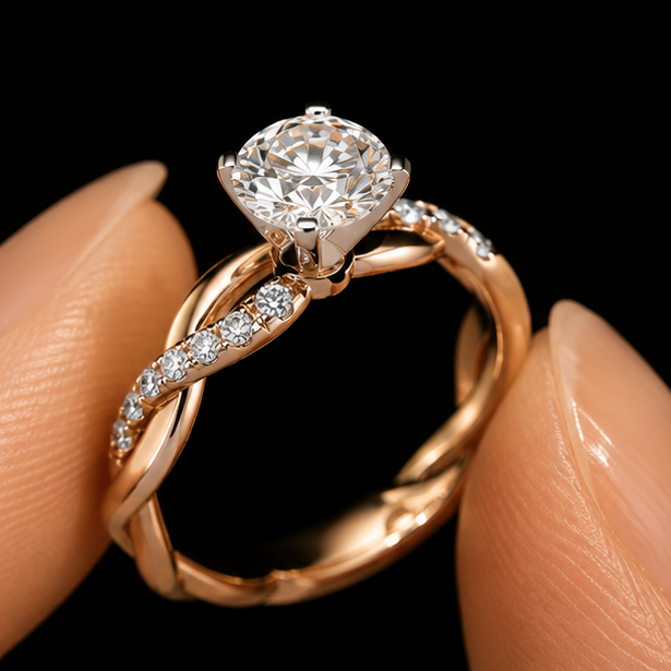 rose gold twisted band ring side stones detail JeevaFashions