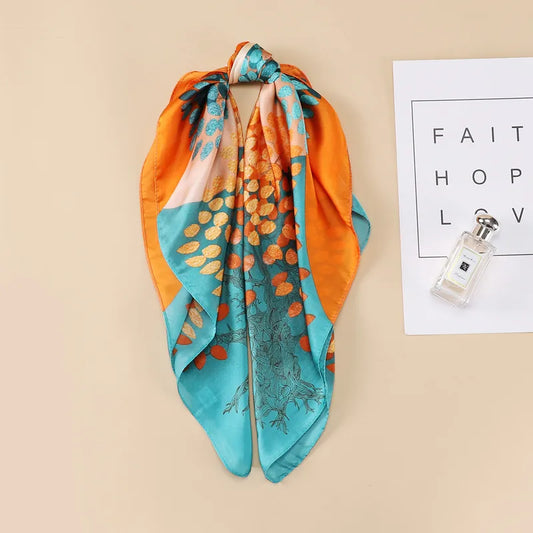 Satin scarf orange blue styled accessory JeevaFashions