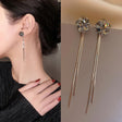 Shimmering rhinestone fringe dangle earrings long chain tassel JeevaFashions