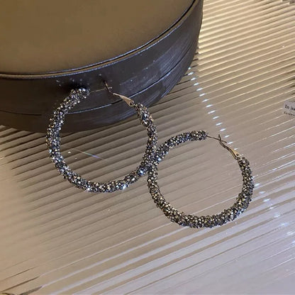 Silver crystal pave hoop earrings vintage style party festive wear for women JeevaFashions