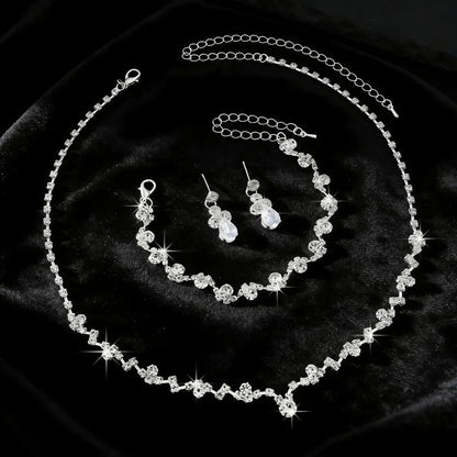 Silver plated water droplet necklace with crystal rhinestones – festive and wedding party wear for women
