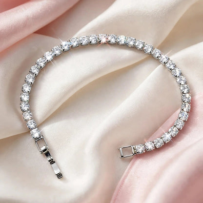 silver tone slim CZ tennis bracelet clasp detail for women JeevaFashions