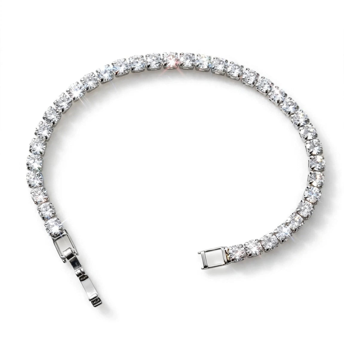 silver tone slim CZ tennis bracelet daily wear for women JeevaFashions