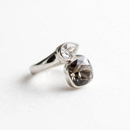 Two-tone crystal ring with clear and smoky brown stones for women at JeevaFashions