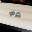 Sky blue enamel crystal trefoil stud earrings JeevaFashions