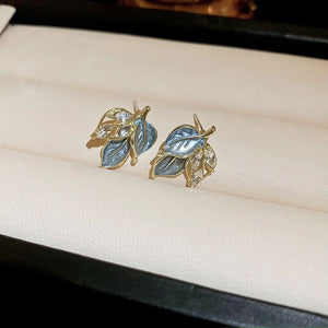 Sky Blue Enamel & Crystal Trefoil Stud Earrings