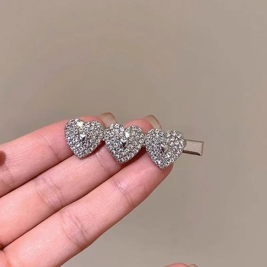 Sparkling trio crystal heart alligator hair clip JeevaFashions