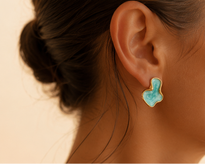 Stainless steel teal marbled earrings for women JeevaFashions