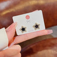 Star stud earrings for women – Korean minimal crystal silver 925 with black enamel centre – daily wear and festive occasions