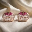 Pave stud earrings gold side angle view for women JeevaFashions