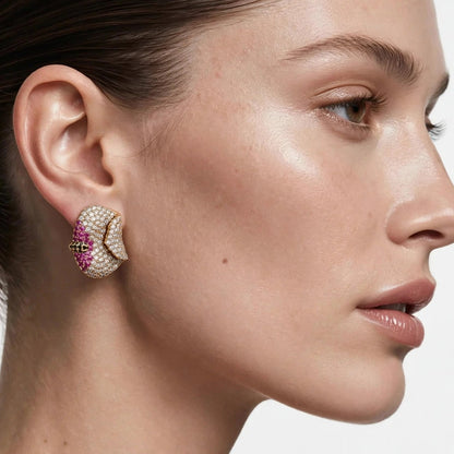 Pave stud earrings gold pair on display for women JeevaFashions