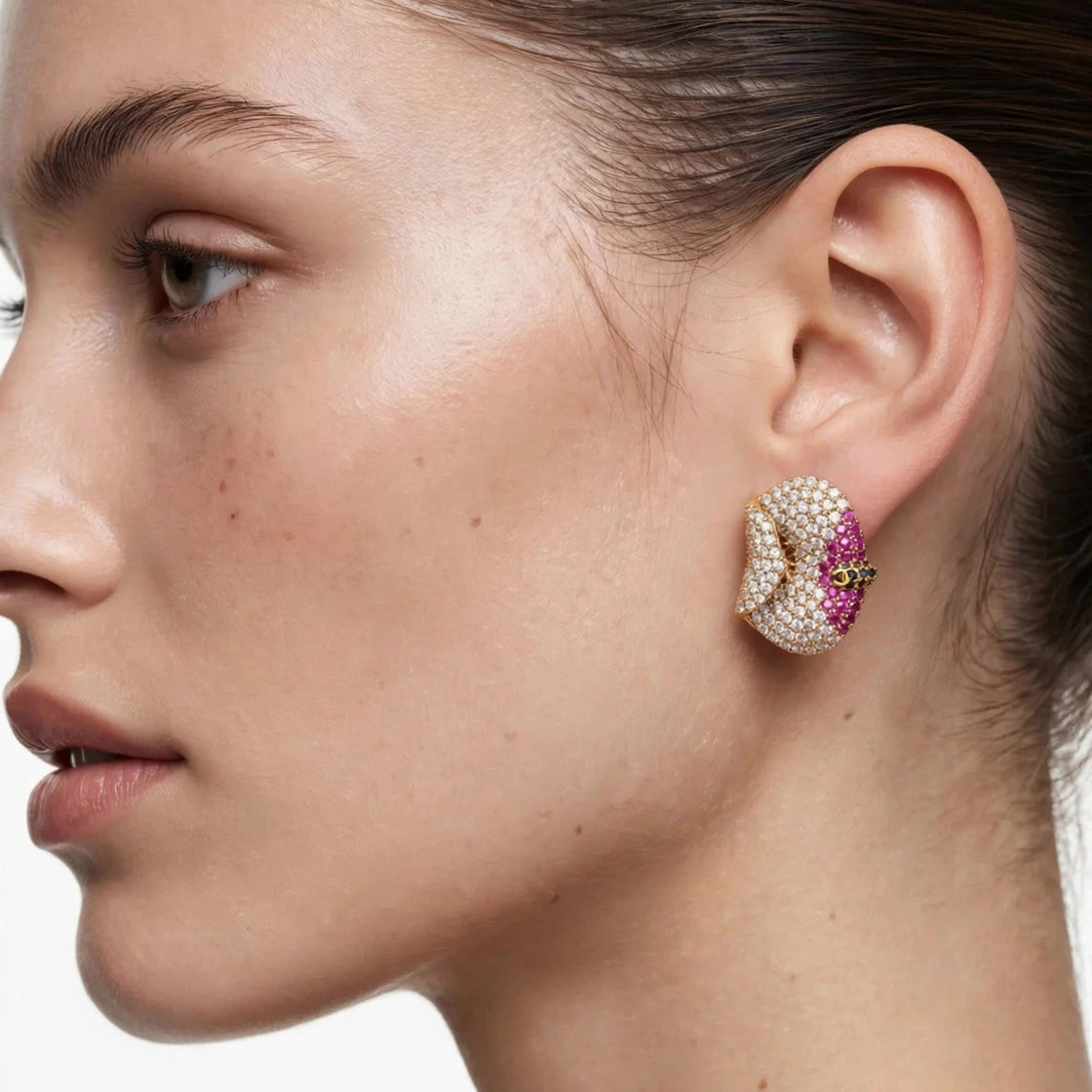 Pave stud earrings gold styled for festive wear for women JeevaFashions