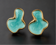Teal abstract marbled stud earrings gold tone stainless steel JeevaFashions