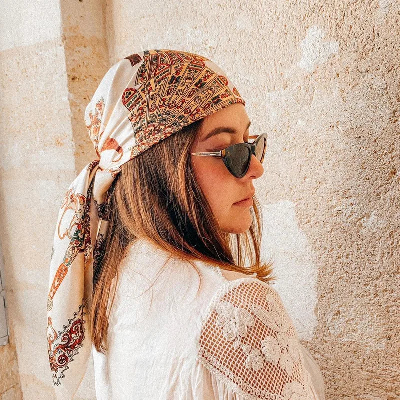 Toile print magnetic scarf silk-feel 90x90cm travel scarf for women JeevaFashions