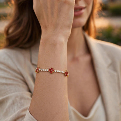 Gold plated tennis bracelet clasp with safety chain for women JeevaFashions