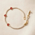Triple red clover CZ tennis bracelet gold plated for women JeevaFashions