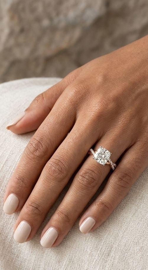 Twisted band ring with cushion cut CZ stone JeevaFashions