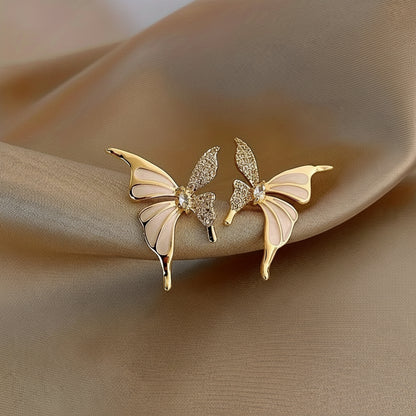 Two-tone butterfly stud earrings gold tone CZ for women JeevaFashions