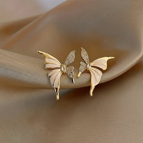 Two-tone butterfly stud earrings gold tone CZ for women JeevaFashions