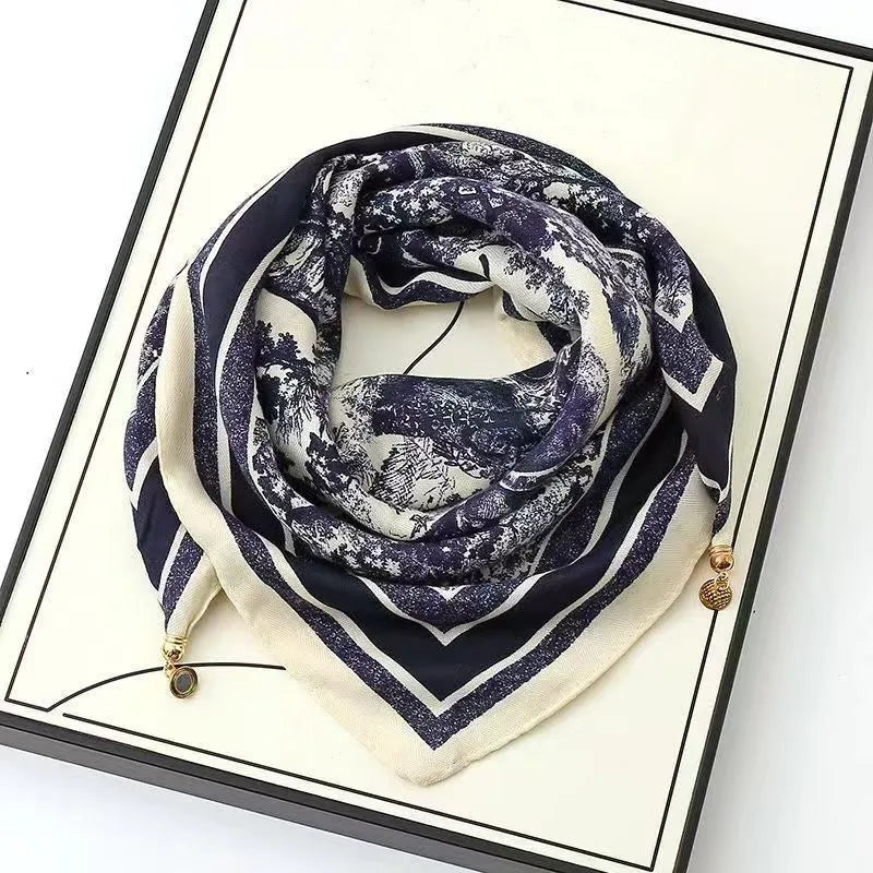 Vintage motif magnetic neck scarf silk-feel travel scarf for women JeevaFashions