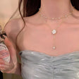 Vintage rose pearl layered Y-necklace for women JeevaFashions